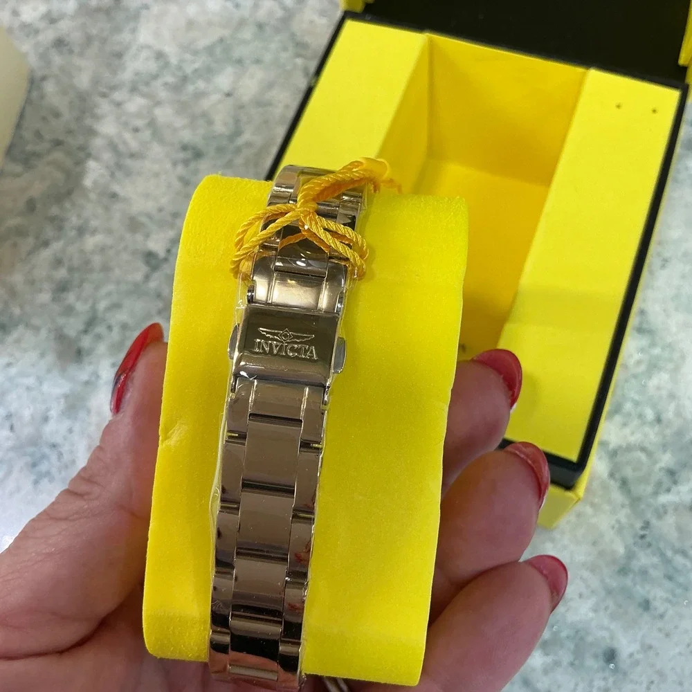 Invicta Watch Angel 37085 OS Gold Blue Floral Mother of Pearl Stainless Steel